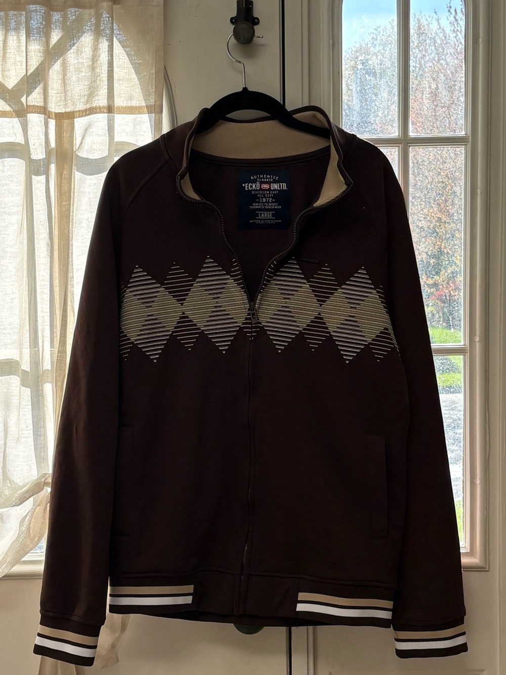 Ecko Unltd. Men's Full-Zip Track Jacket
- Brown Argyle Graphic - Size Large